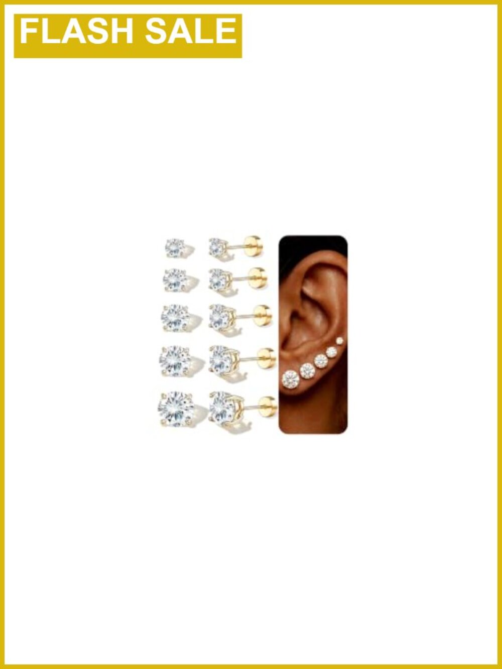 5 Pairs Gold Plated Stud Earrings for Women, 14K Gold Plated Hypoallergenic